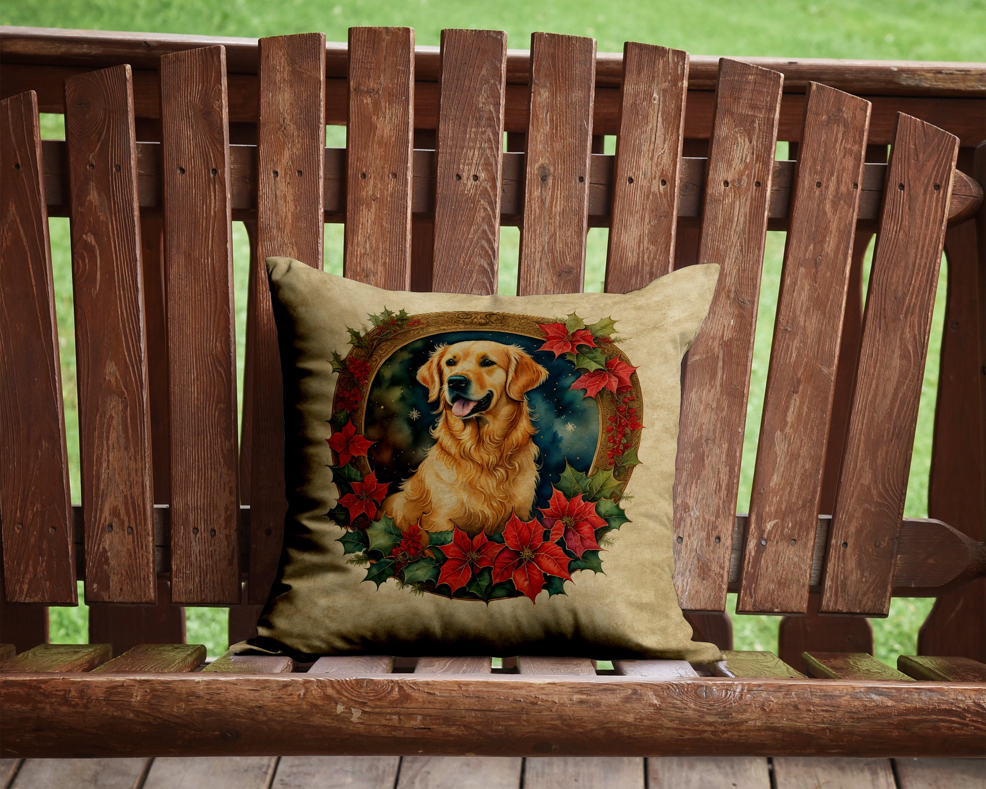 Buy this Golden Retriever Christmas Flowers Throw Pillow