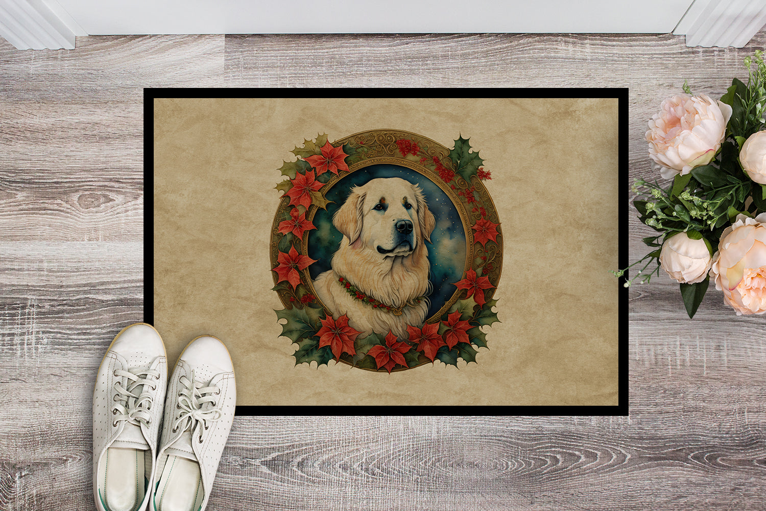 Buy this Great Pyrenees Christmas Flowers Doormat