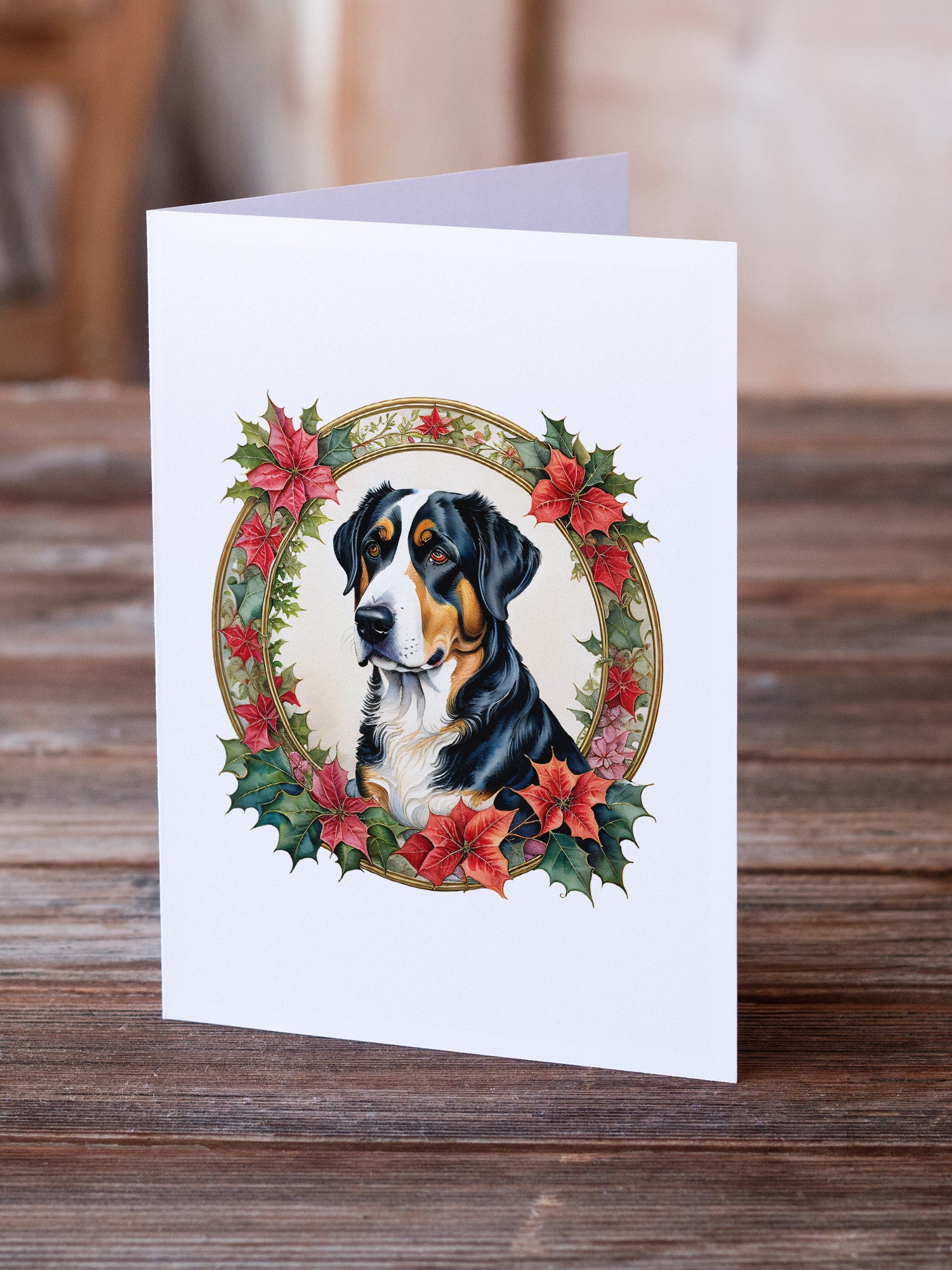 Buy this Greater Swiss Mountain Dog Christmas Flowers Greeting Cards Pack of 8