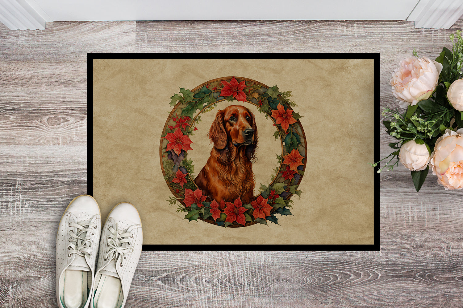 Buy this Irish Setter Christmas Flowers Doormat