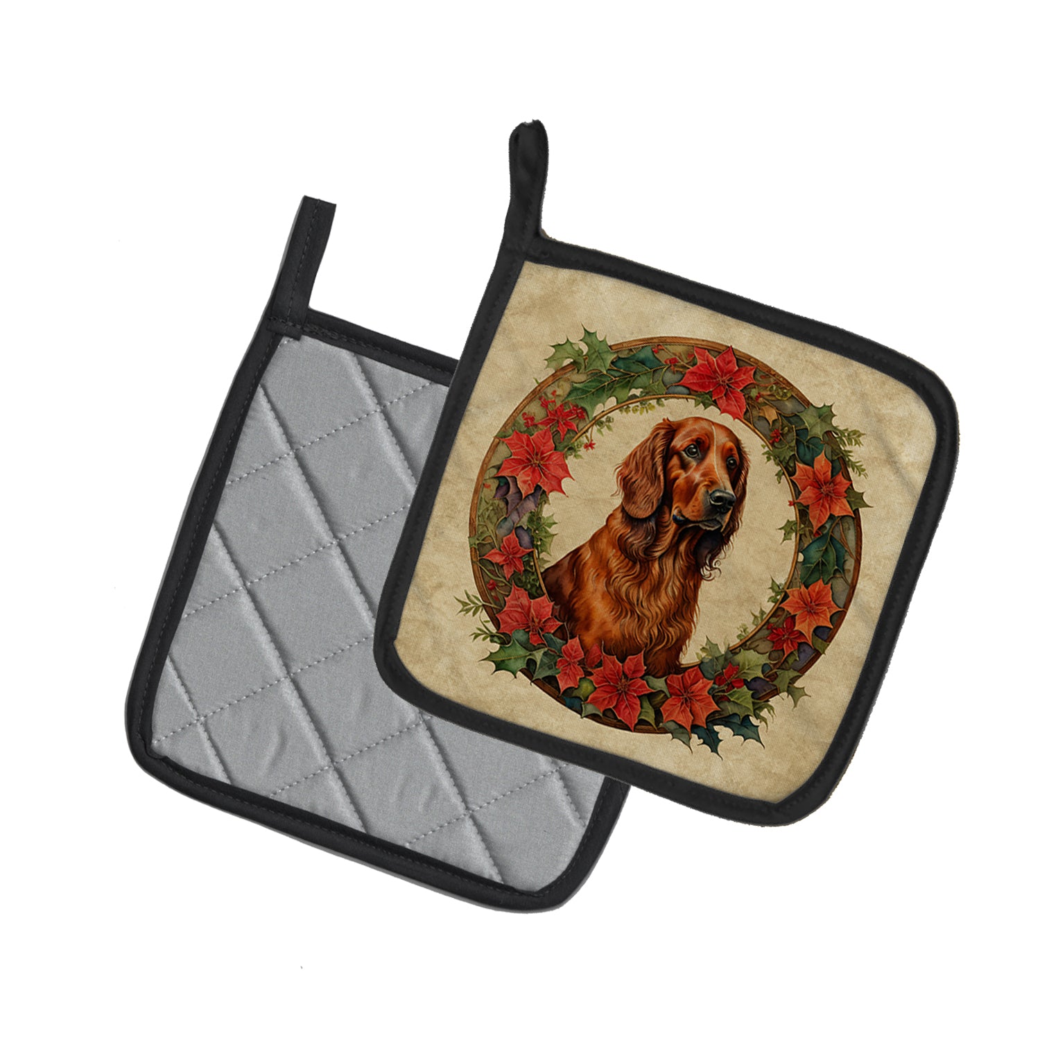 Buy this Irish Setter Christmas Flowers Pair of Pot Holders