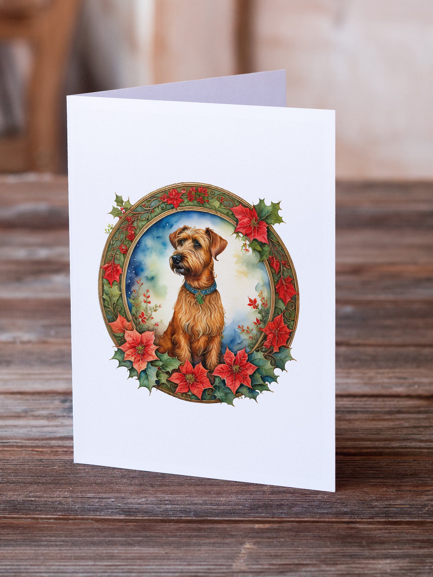 Irish Terrier Christmas Flowers Greeting Cards Pack of 8