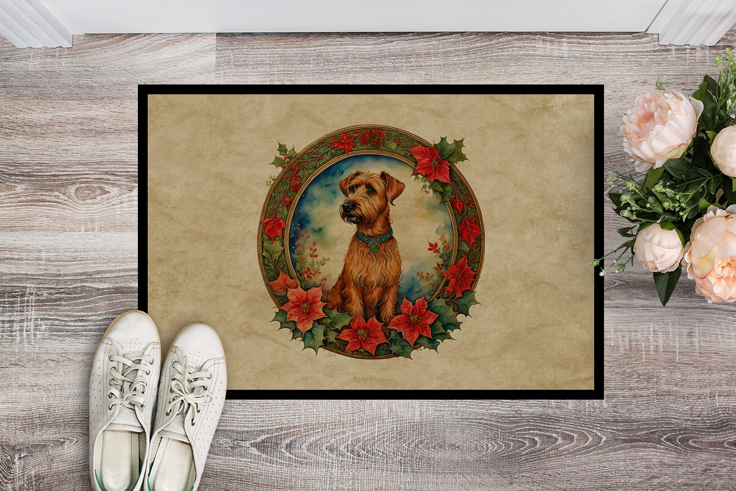 Buy this Irish Terrier Christmas Flowers Doormat