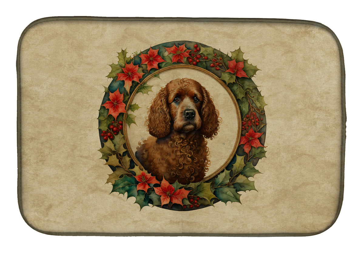 Buy this Irish Water Spaniel Christmas Flowers Dish Drying Mat