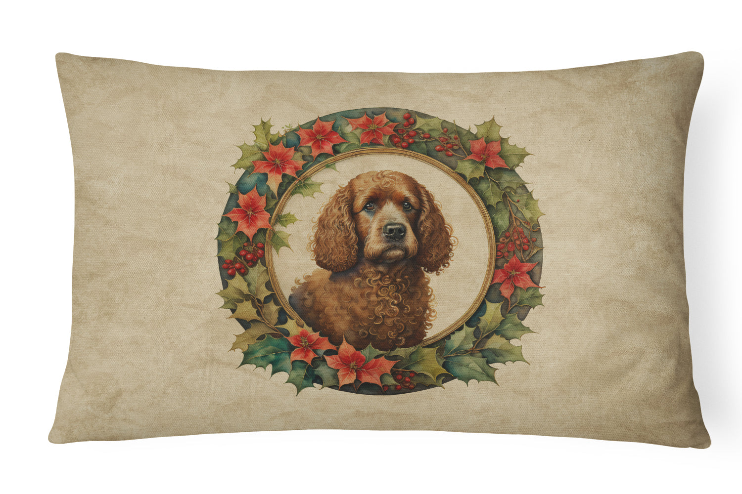 Buy this Irish Water Spaniel Christmas Flowers Throw Pillow