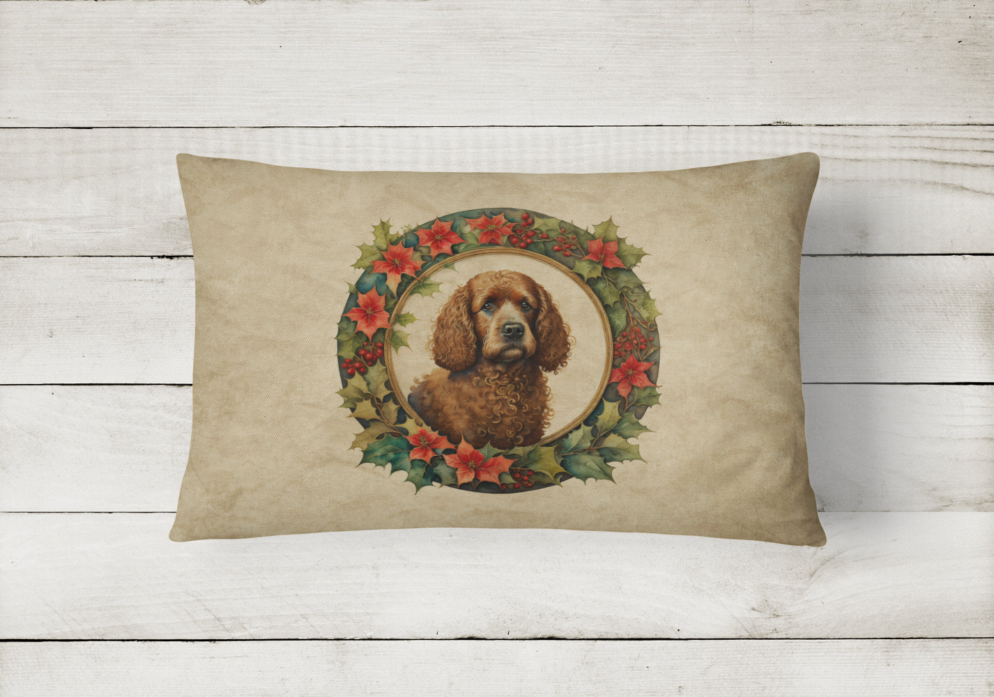 Buy this Irish Water Spaniel Christmas Flowers Throw Pillow