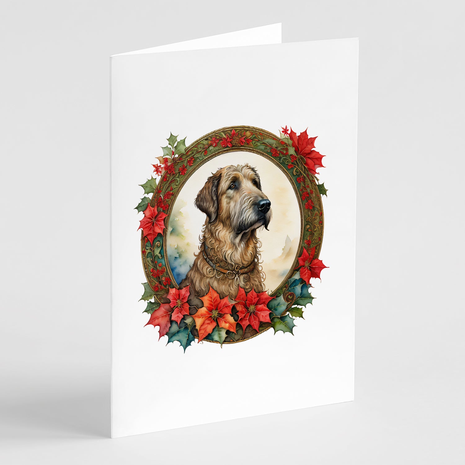 Buy this Irish Wolfhound Christmas Flowers Greeting Cards Pack of 8