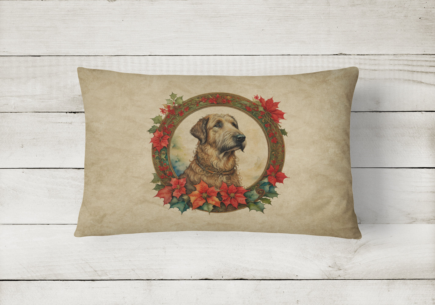 Irish Wolfhound Christmas Flowers Throw Pillow