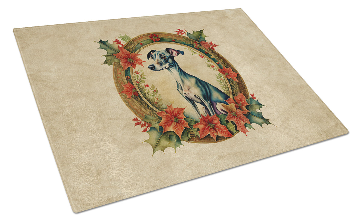 Buy this Italian Greyhound Christmas Flowers Glass Cutting Board