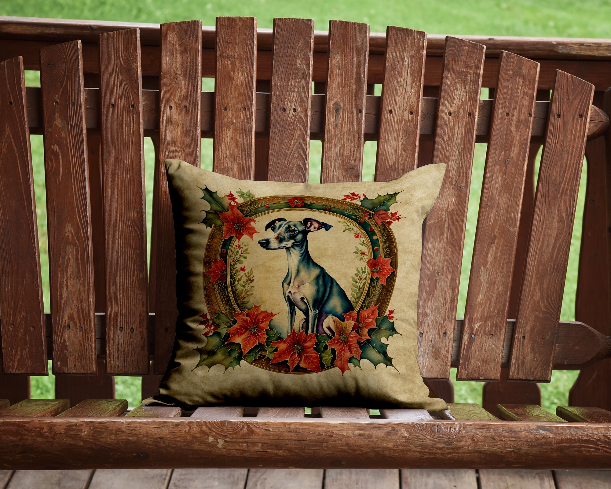 Italian Greyhound Christmas Flowers Throw Pillow