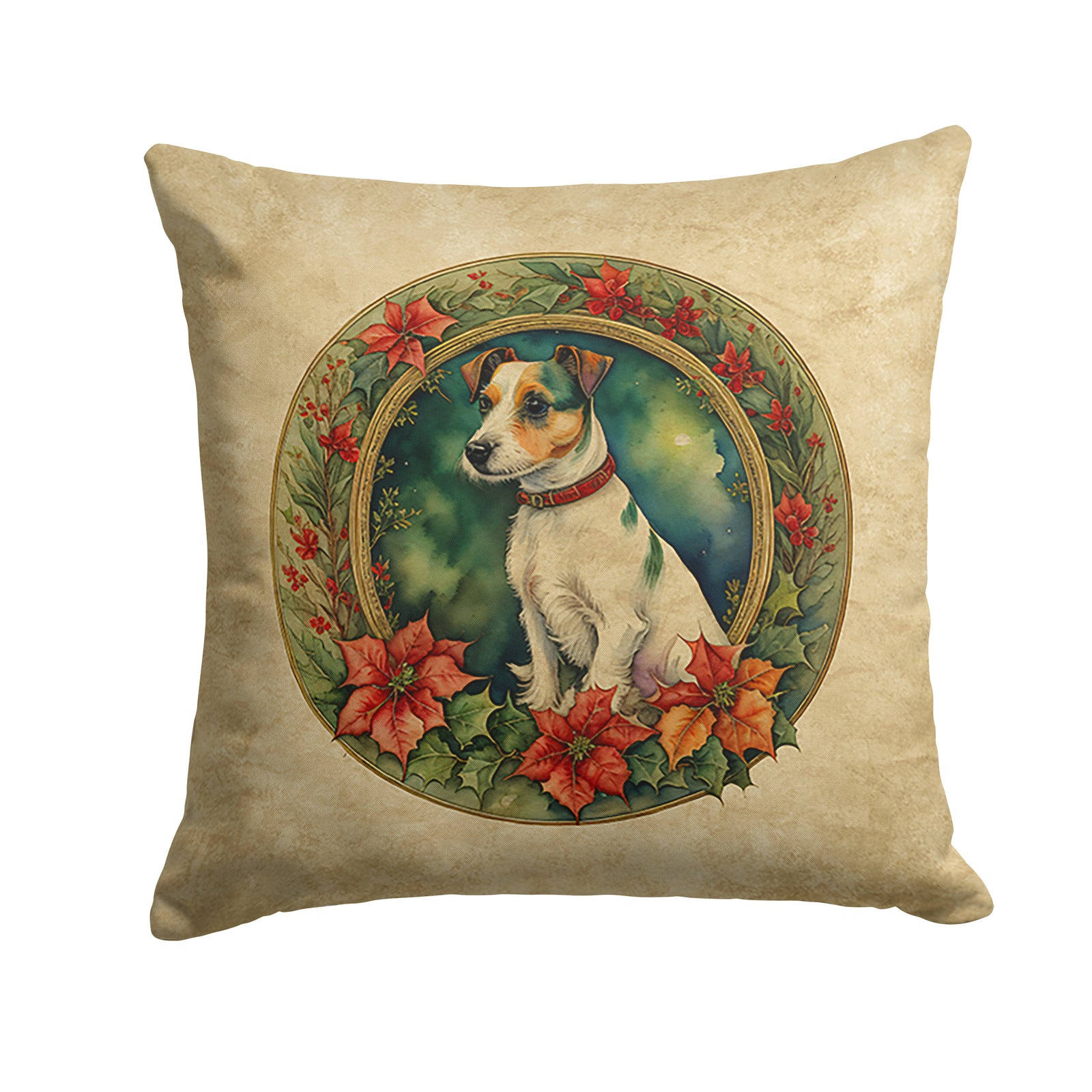 Buy this Jack Russell Terrier Christmas Flowers Throw Pillow