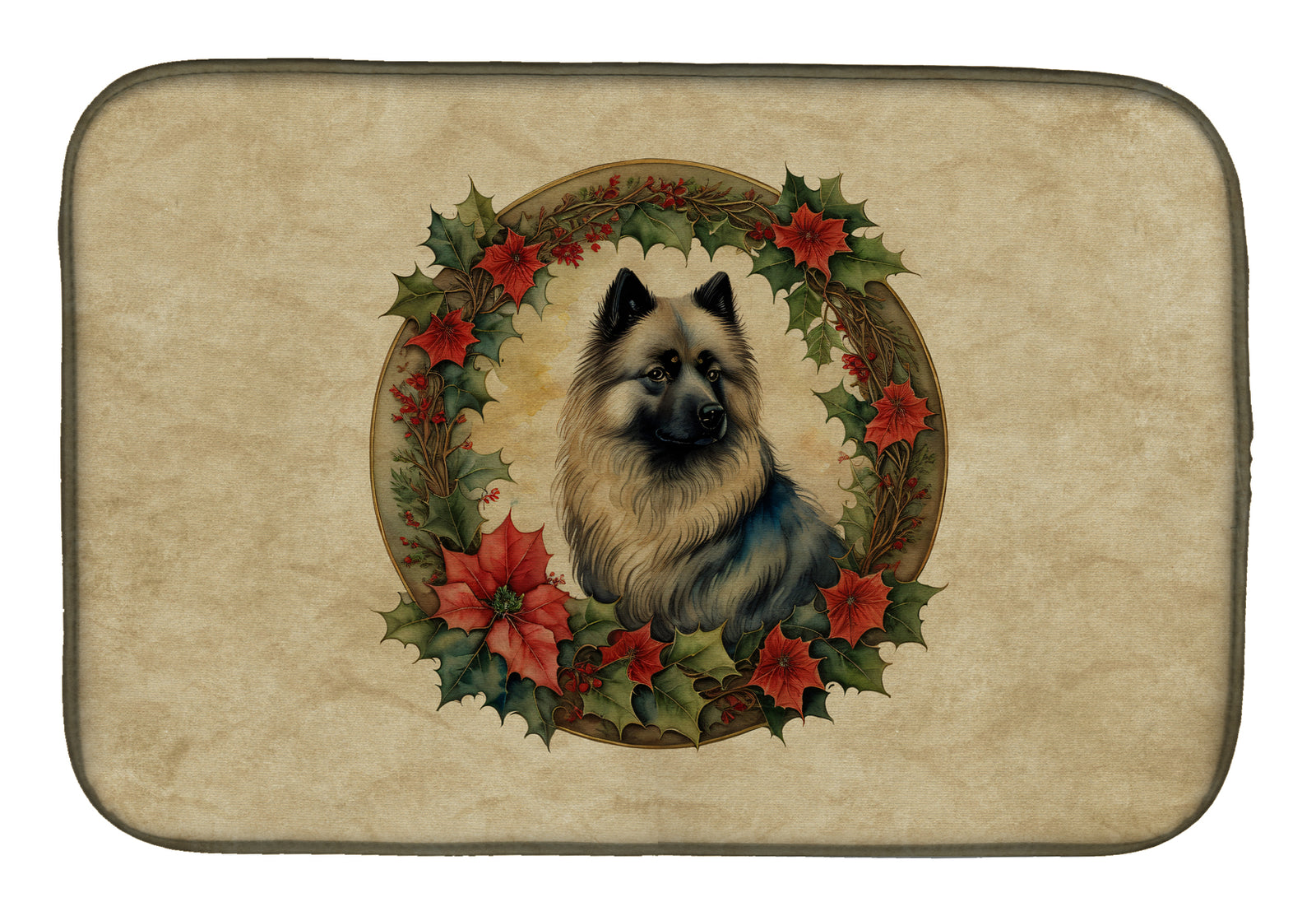 Buy this Keeshond Christmas Flowers Dish Drying Mat