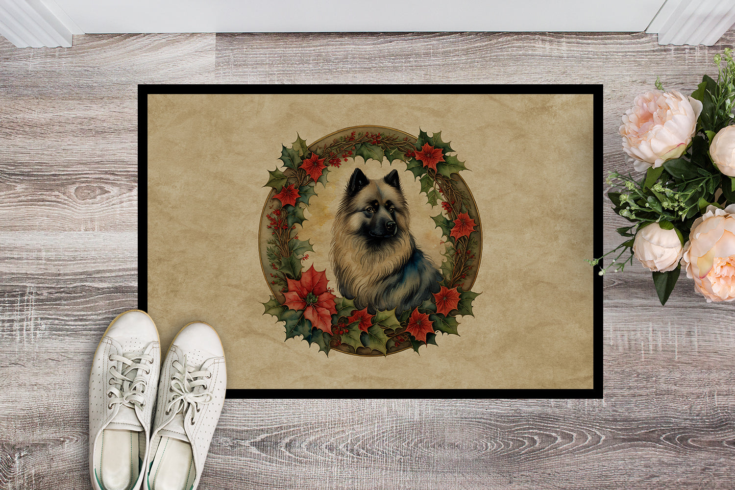 Buy this Keeshond Christmas Flowers Doormat