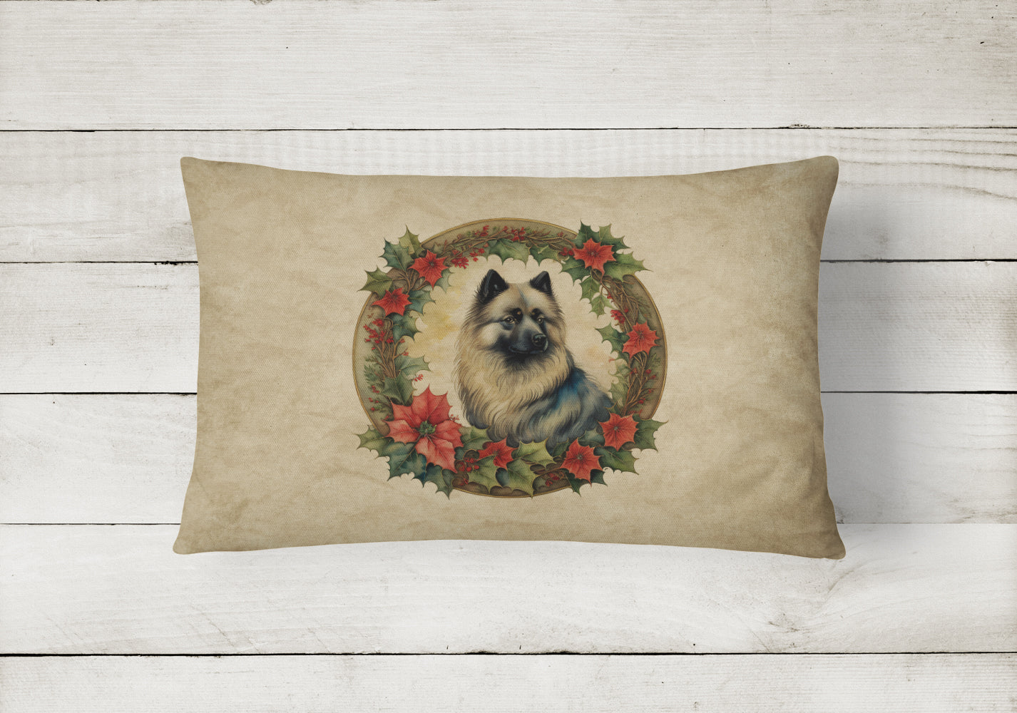 Buy this Keeshond Christmas Flowers Throw Pillow