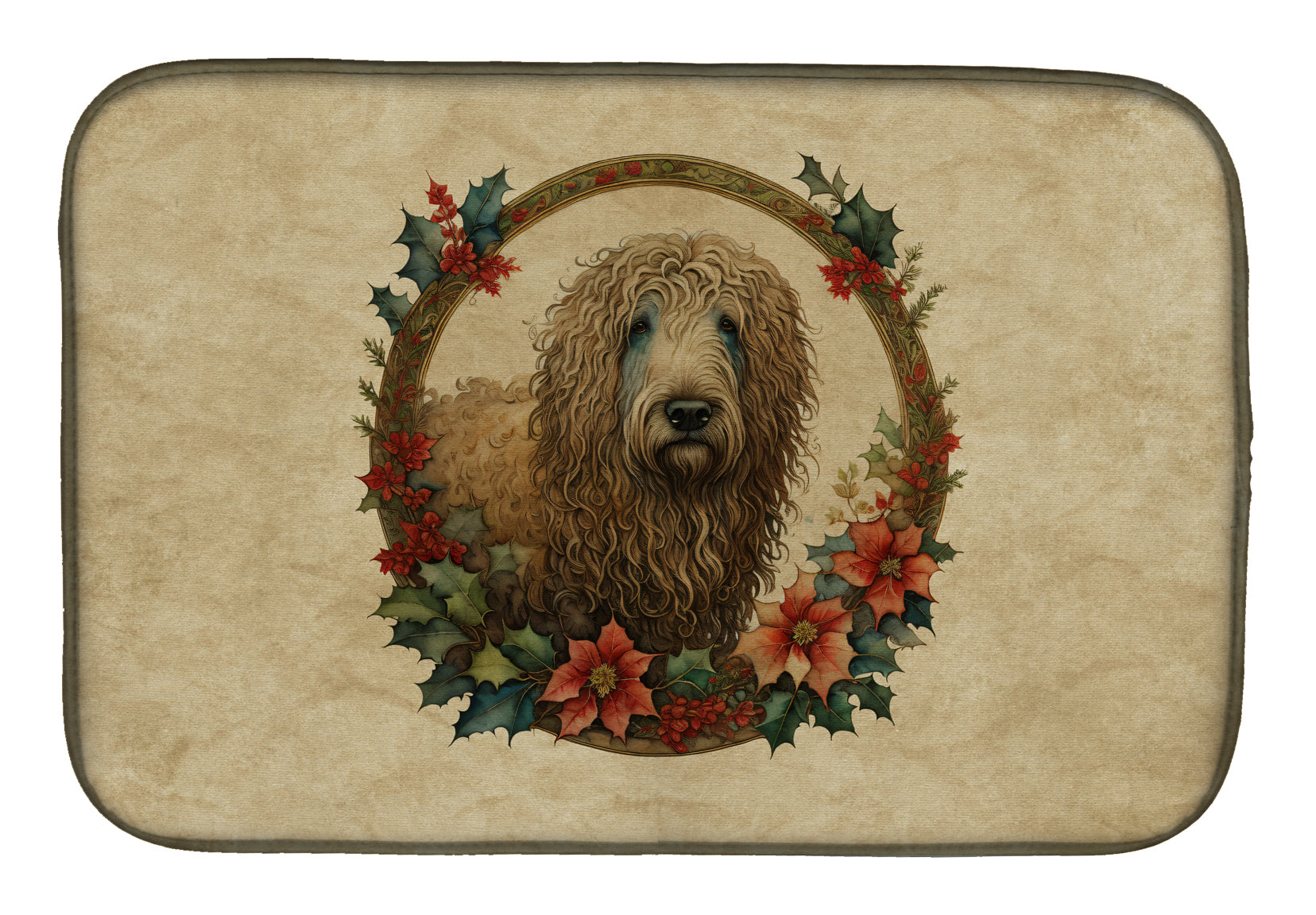 Buy this Komondor Christmas Flowers Dish Drying Mat