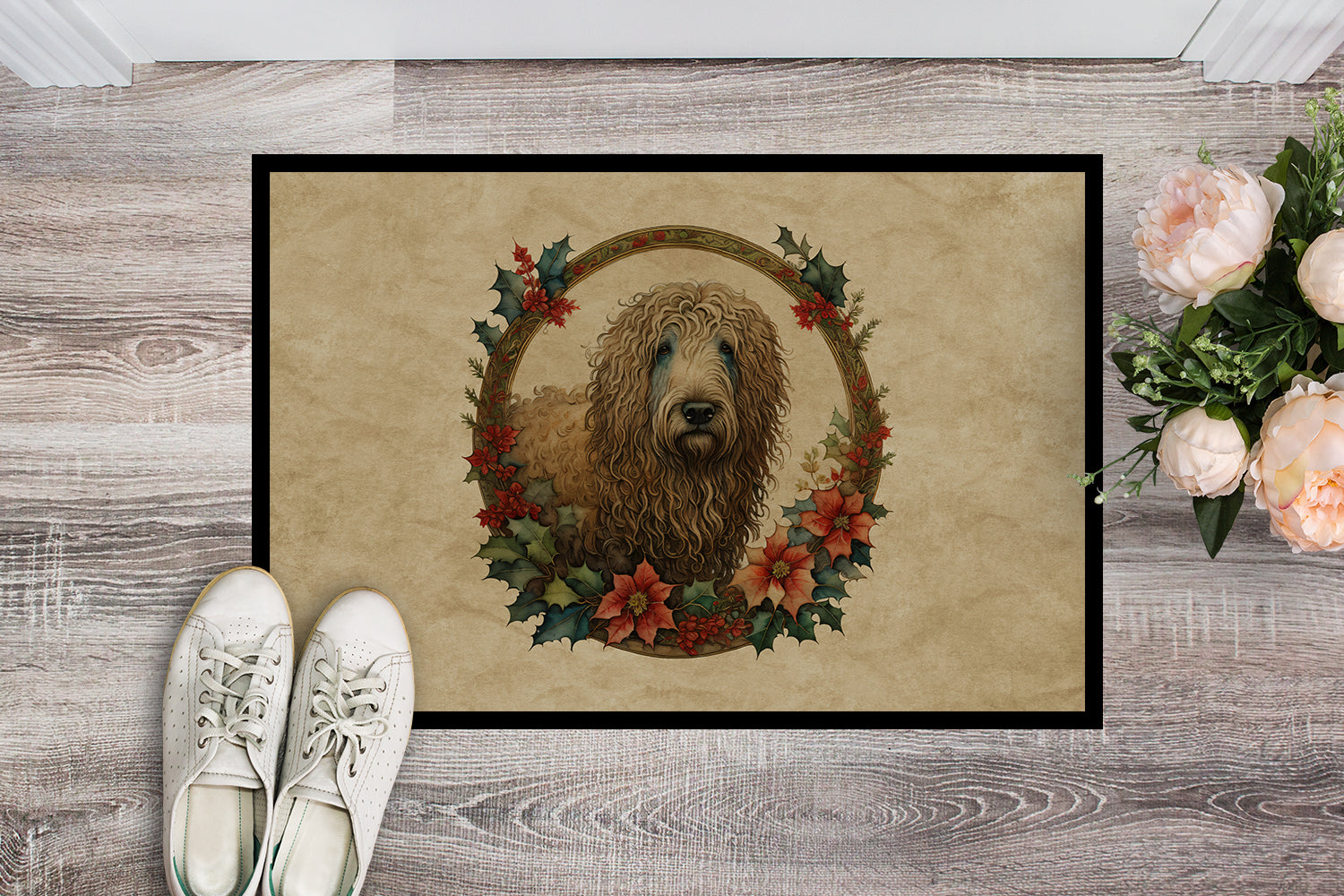 Buy this Komondor Christmas Flowers Doormat