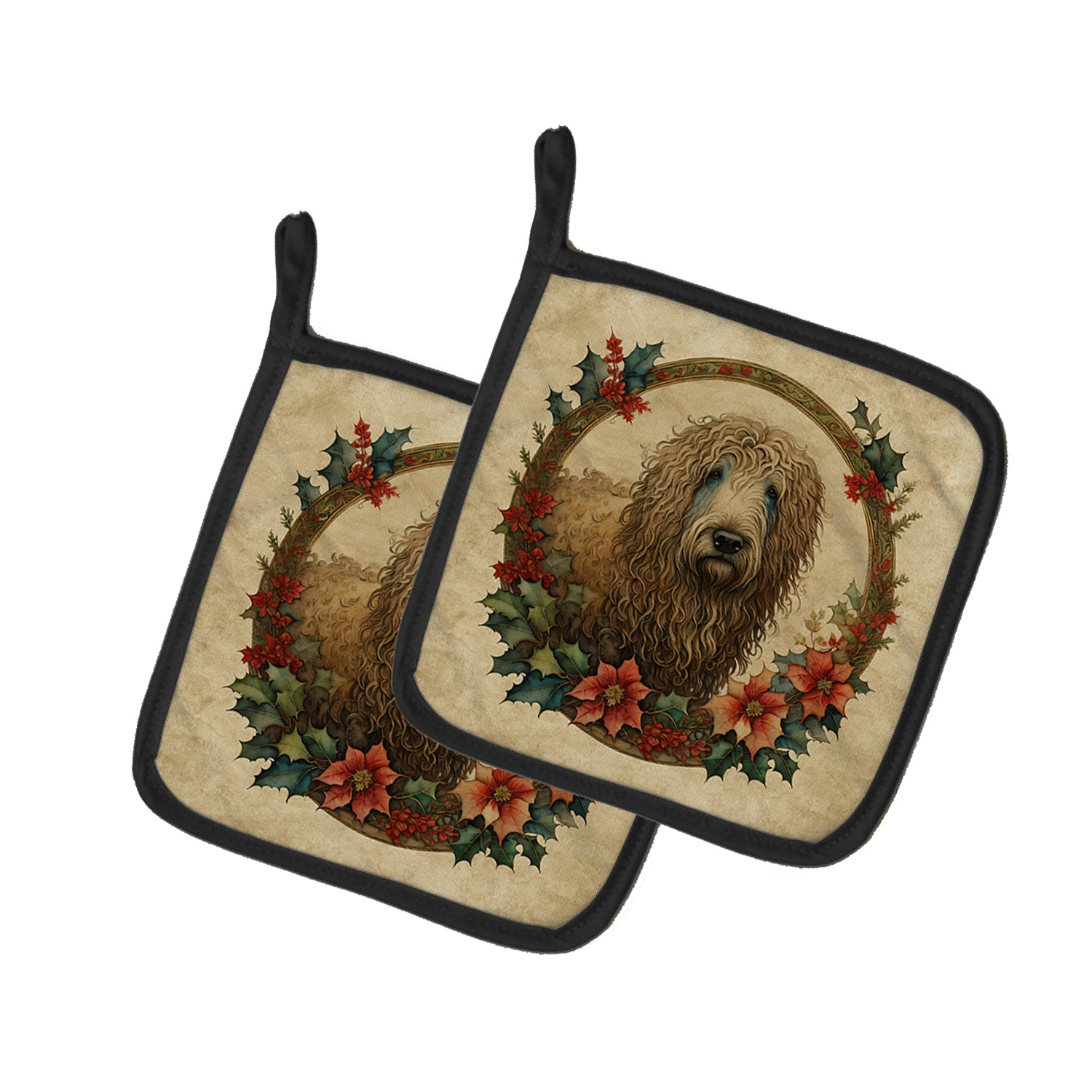 Buy this Komondor Christmas Flowers Pair of Pot Holders