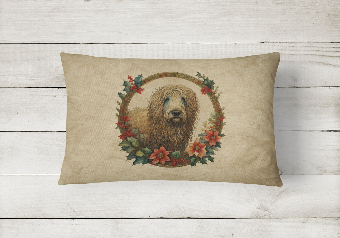 Buy this Komondor Christmas Flowers Throw Pillow