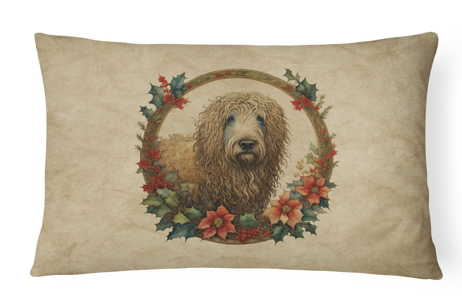 Buy this Komondor Christmas Flowers Throw Pillow