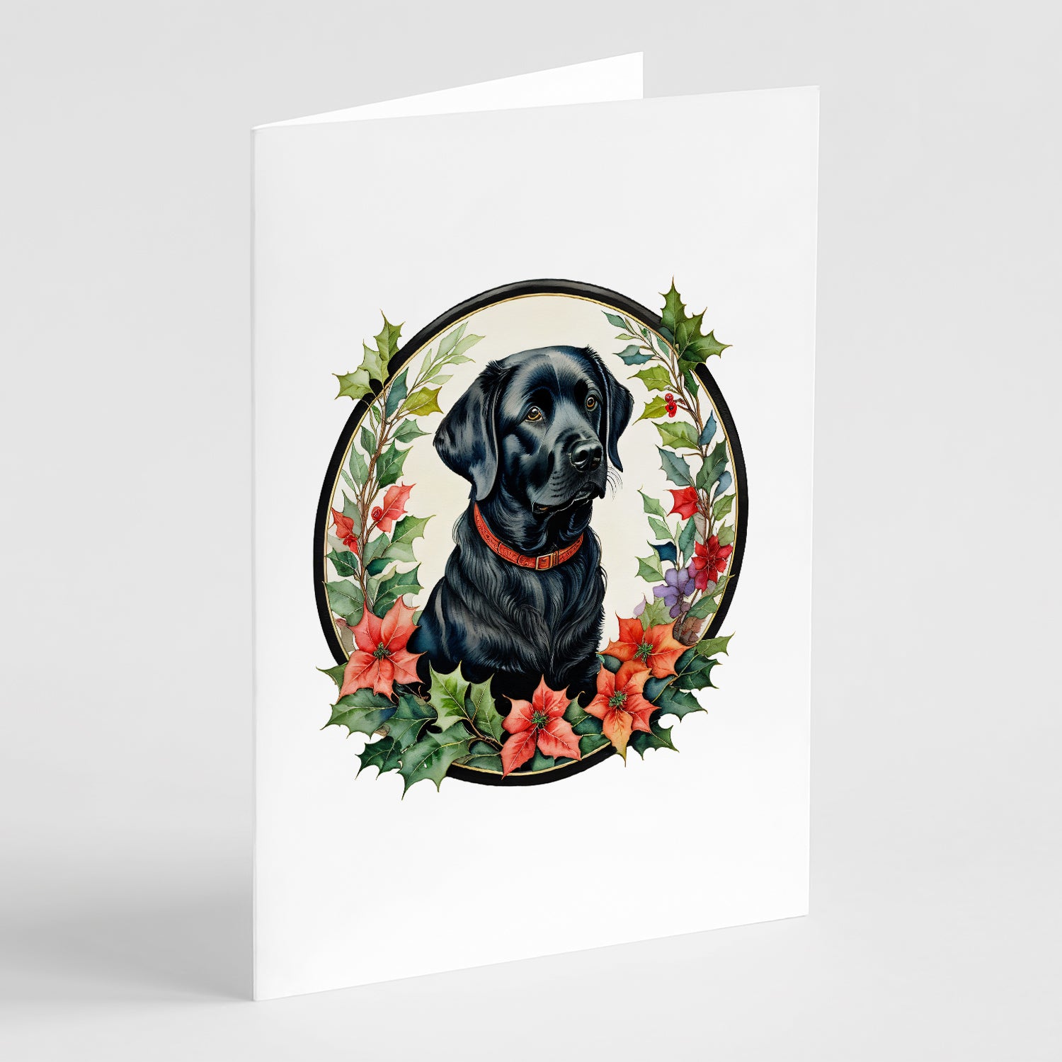 Buy this Labrador Retriever Christmas Flowers Greeting Cards Pack of 8