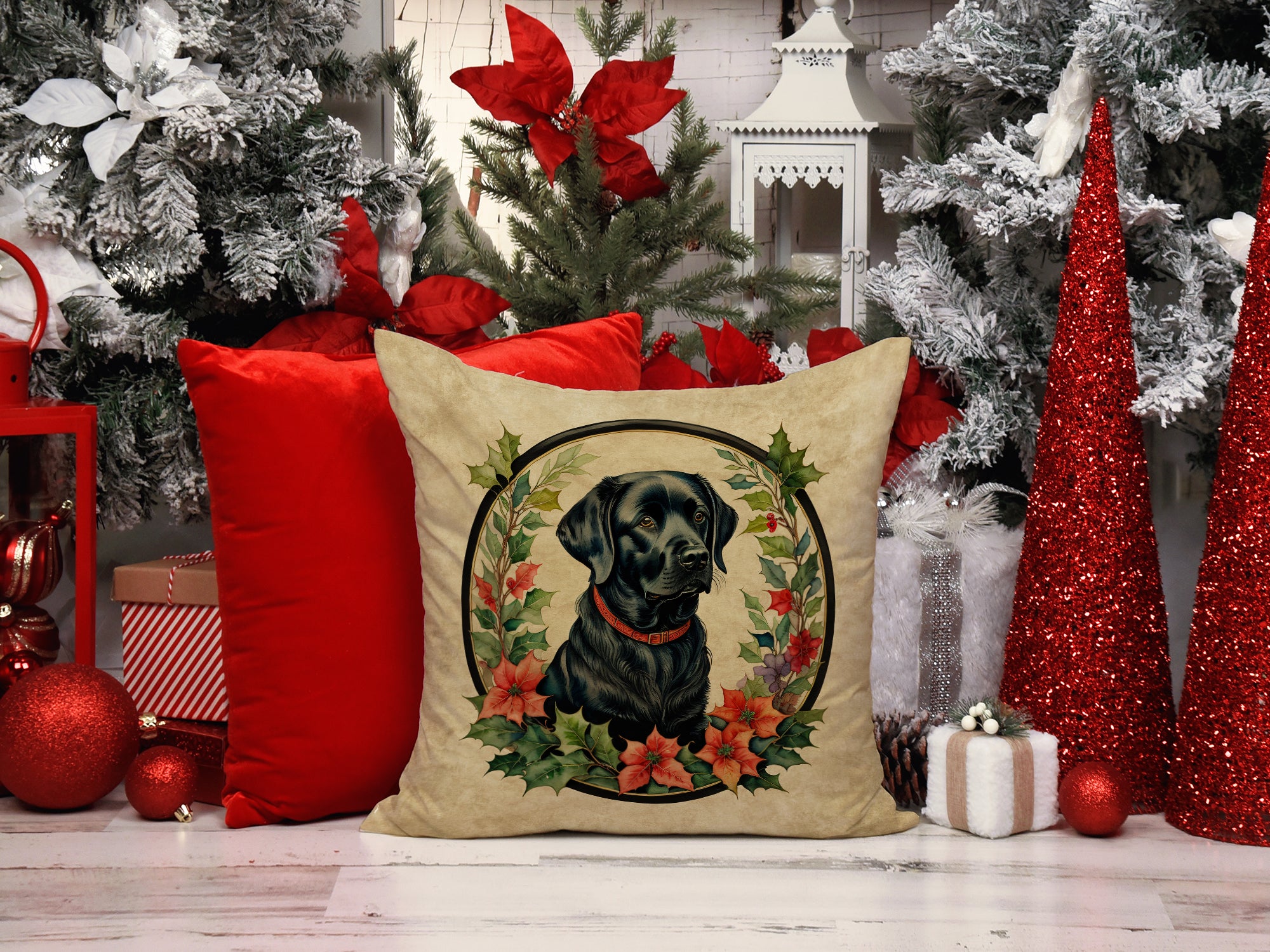 Buy this Labrador Retriever Christmas Flowers Throw Pillow