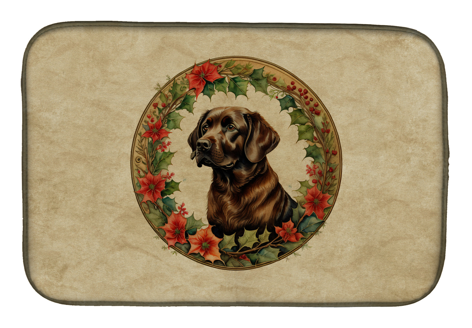 Buy this Labrador Retriever Christmas Flowers Dish Drying Mat