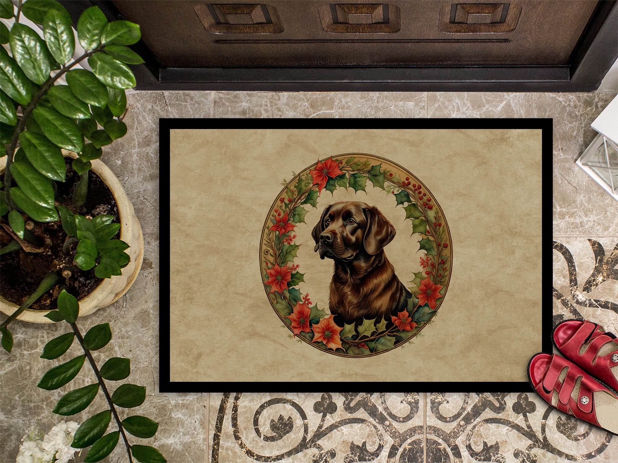 Labrador Retriever Christmas Flowers Doormat