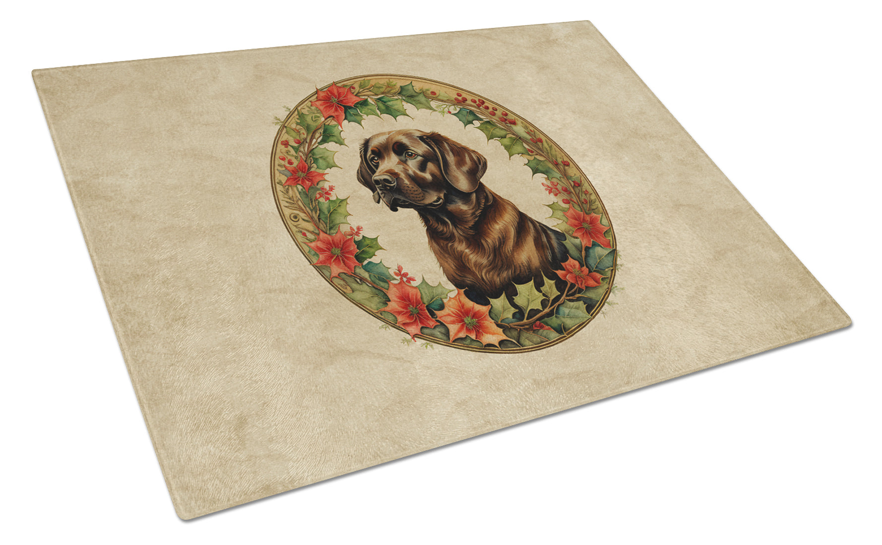 Buy this Labrador Retriever Christmas Flowers Glass Cutting Board