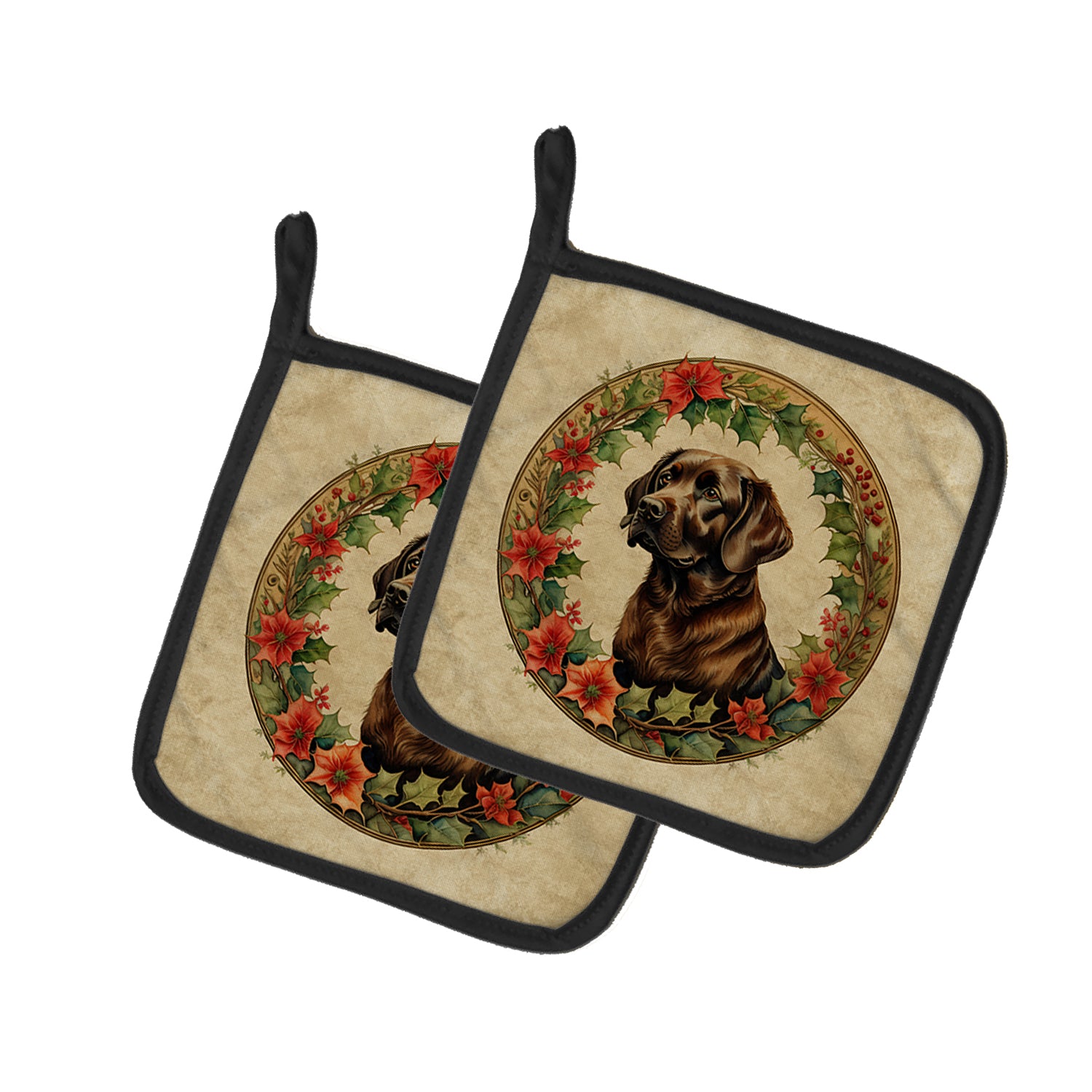 Buy this Labrador Retriever Christmas Flowers Pair of Pot Holders