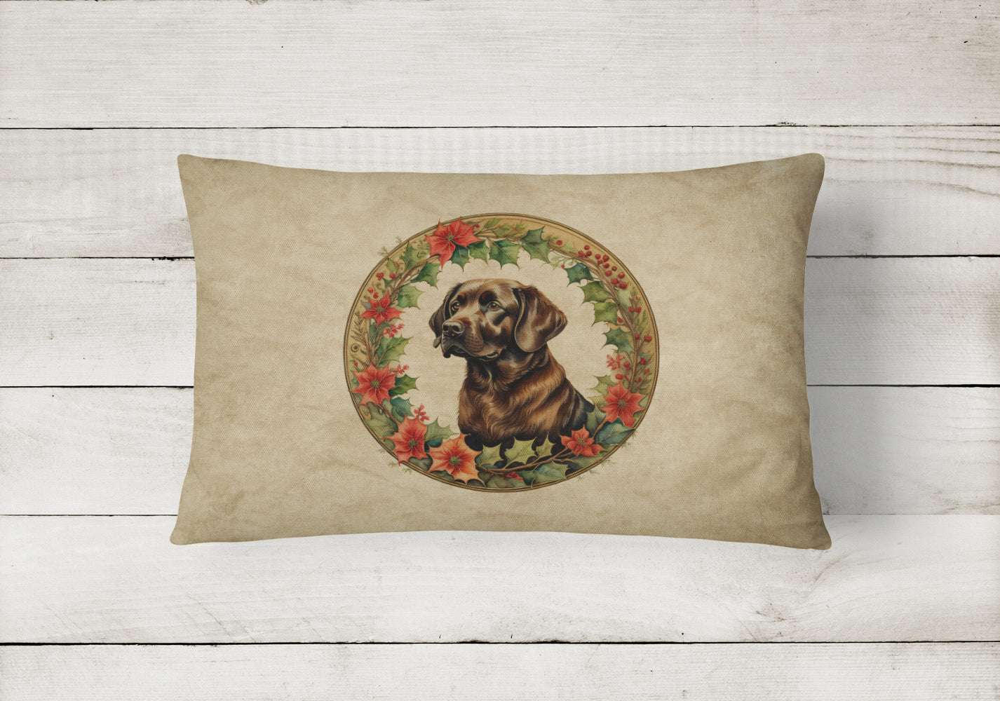 Labrador Retriever Christmas Flowers Throw Pillow