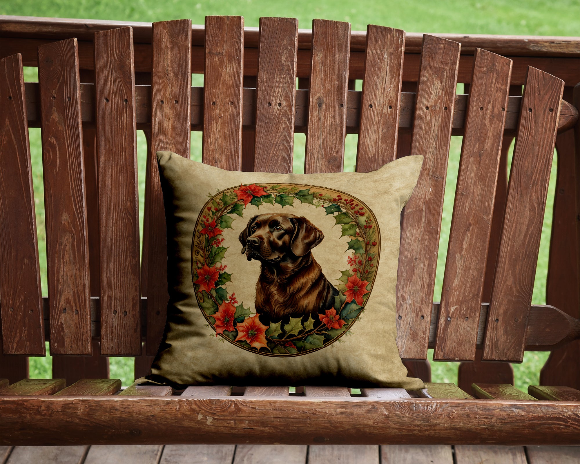 Labrador Retriever Christmas Flowers Throw Pillow