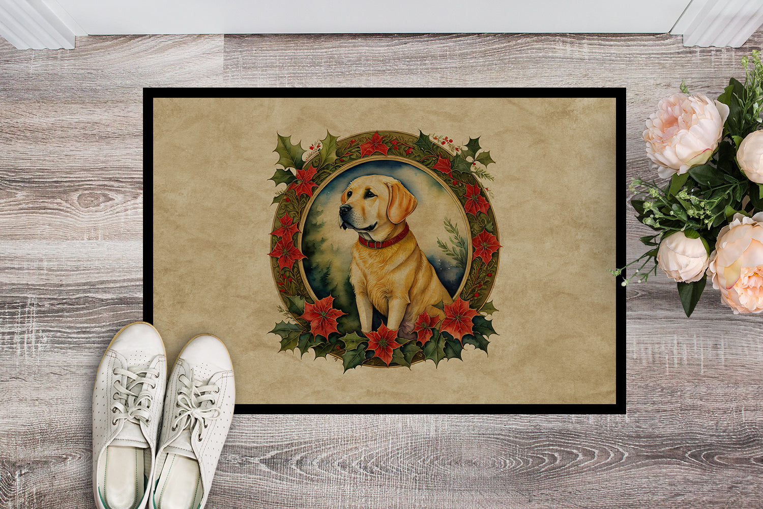 Labrador Retriever Christmas Flowers Doormat