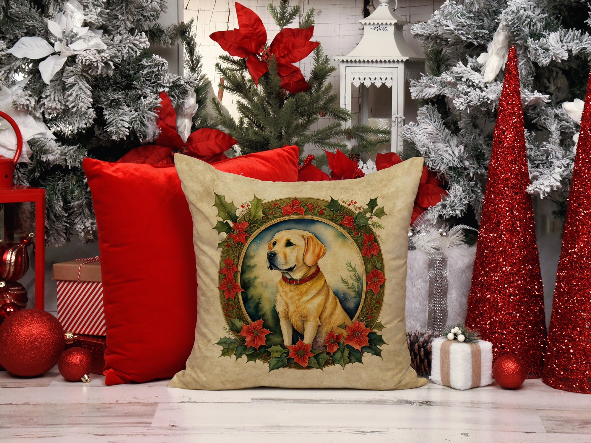 Buy this Labrador Retriever Christmas Flowers Throw Pillow