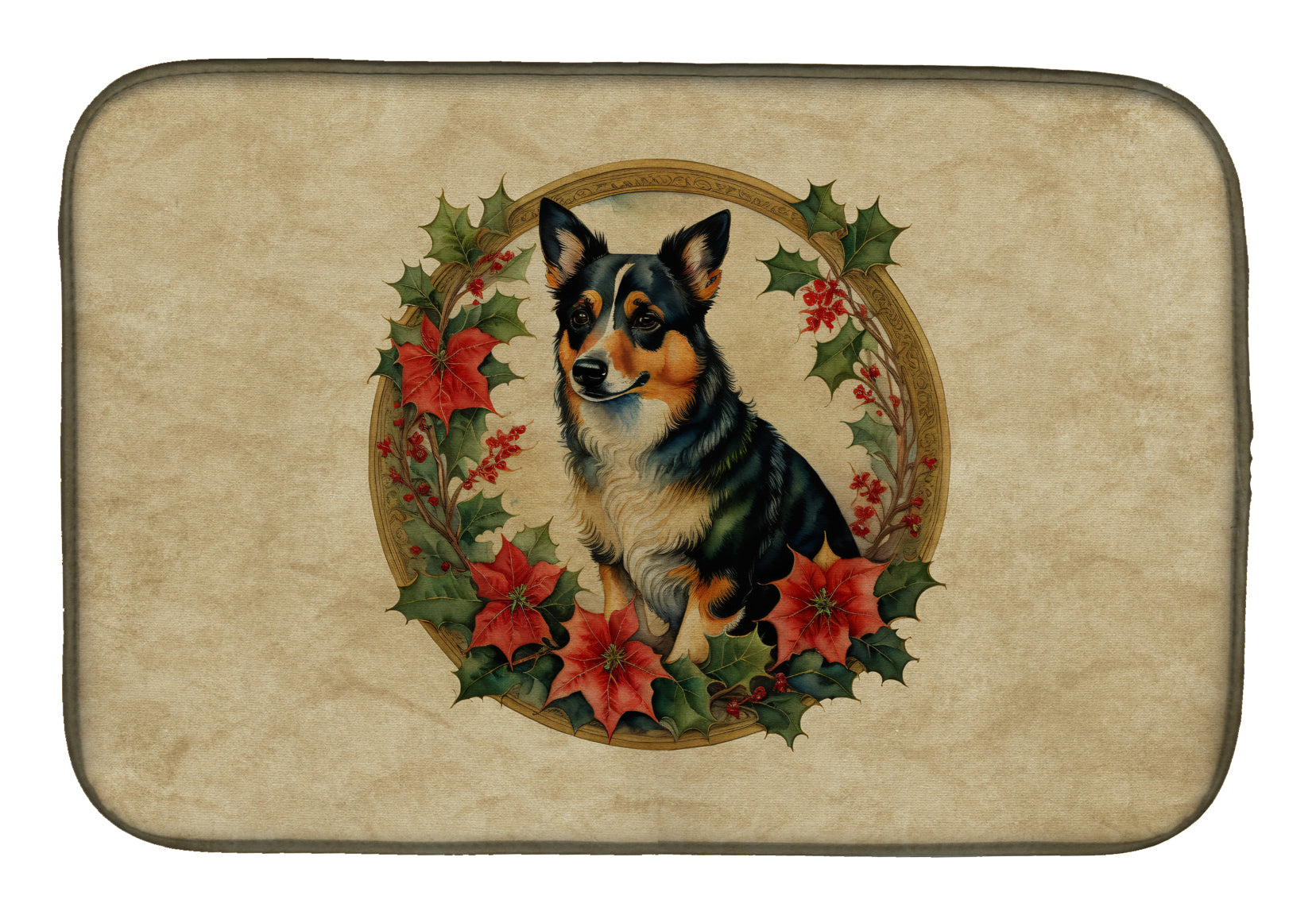 Buy this Lancashire Heeler Christmas Flowers Dish Drying Mat