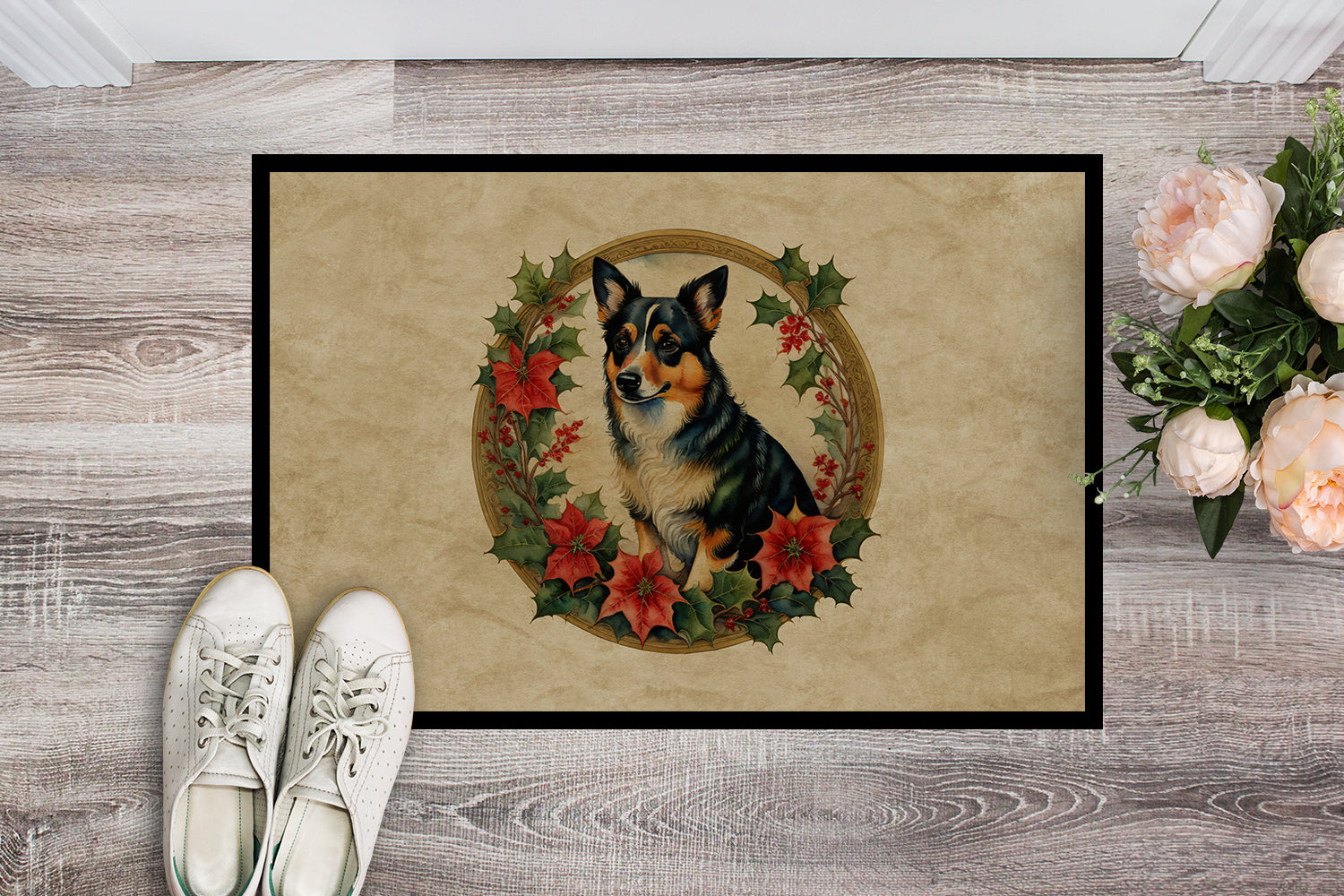 Buy this Lancashire Heeler Christmas Flowers Doormat