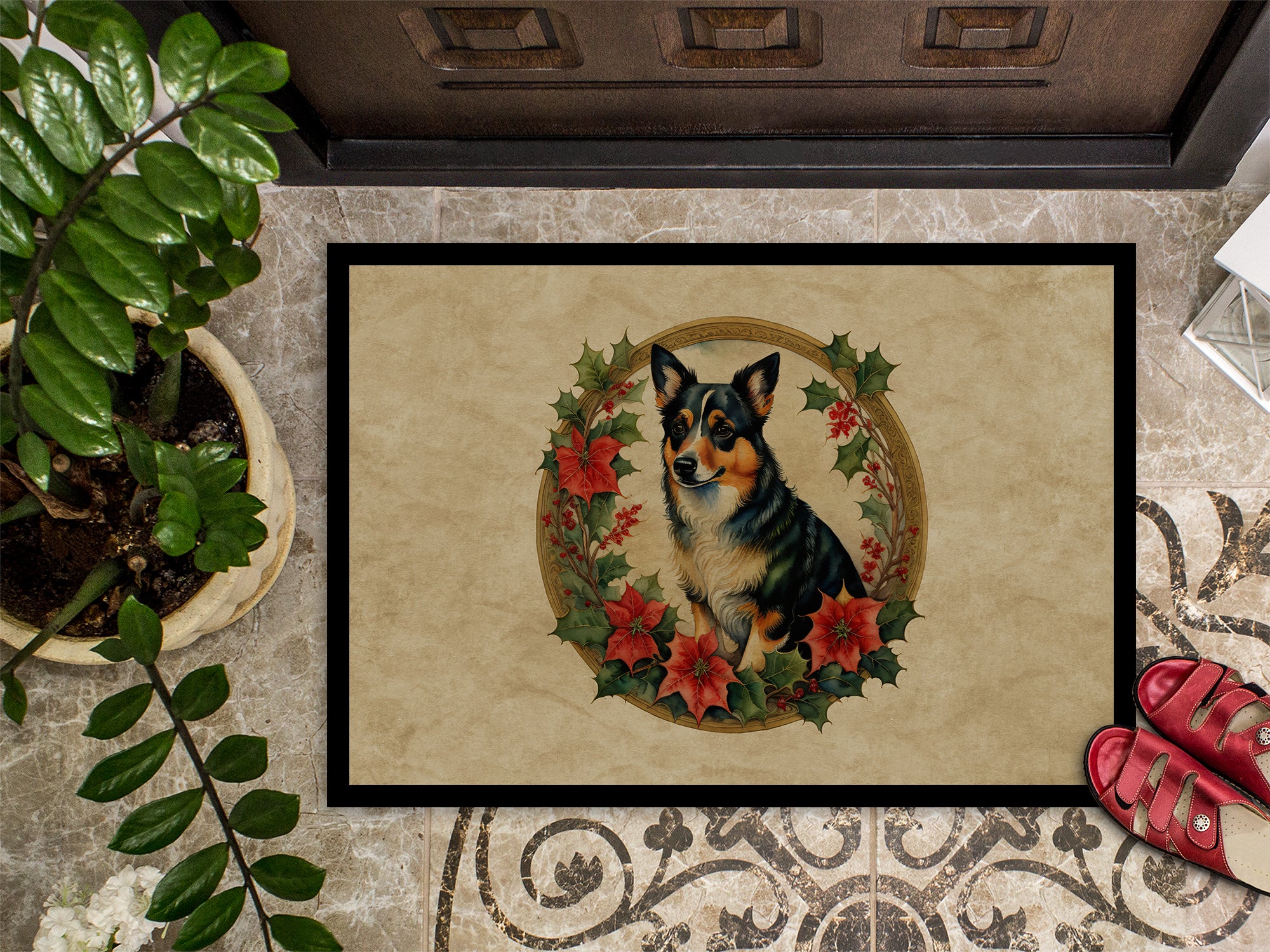 Lancashire Heeler Christmas Flowers Doormat