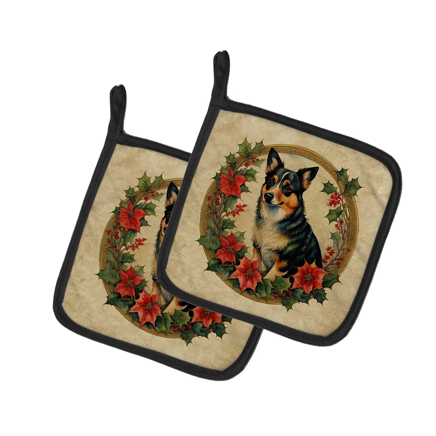 Buy this Lancashire Heeler Christmas Flowers Pair of Pot Holders