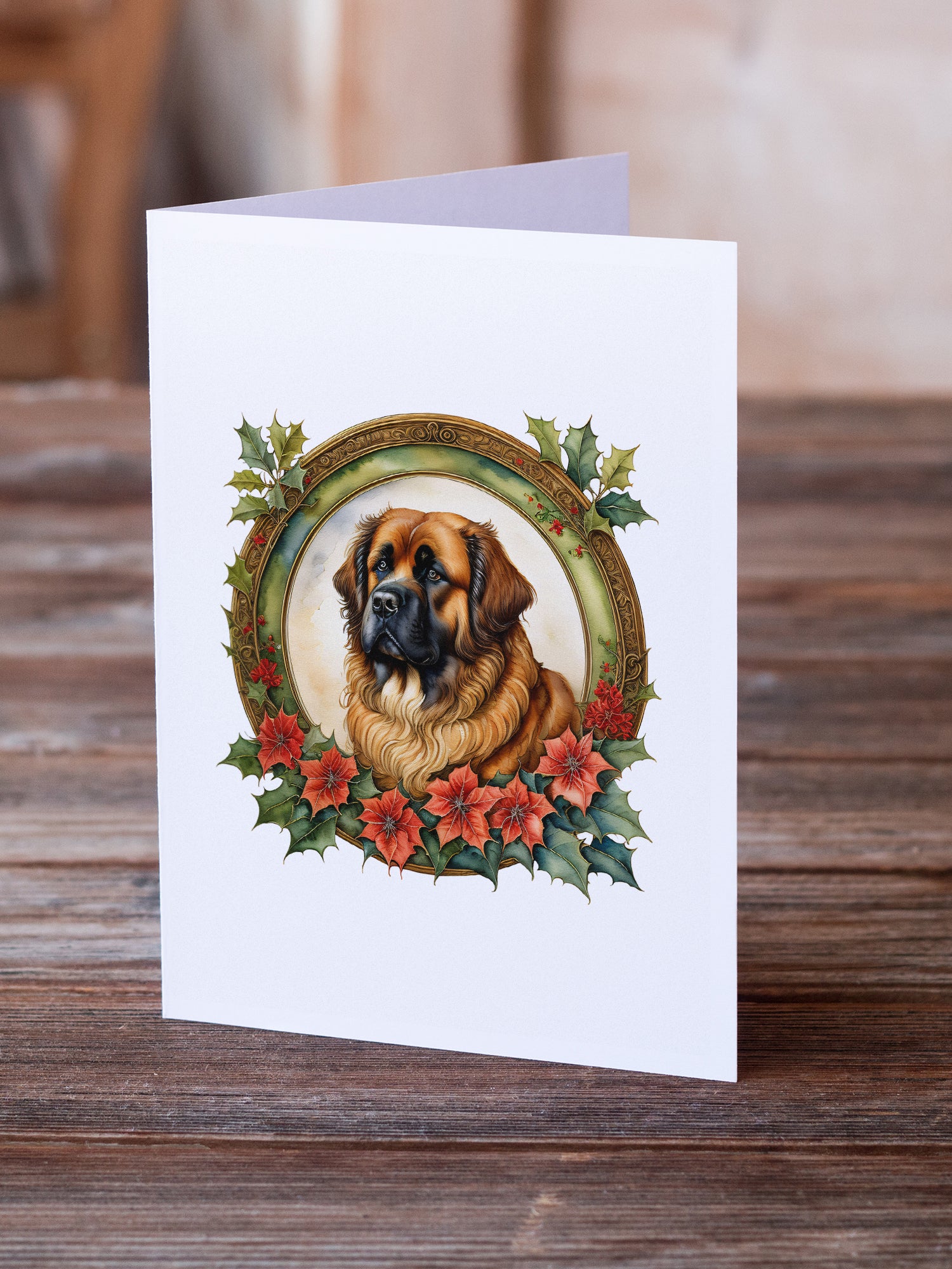 Leonberger Christmas Flowers Greeting Cards Pack of 8