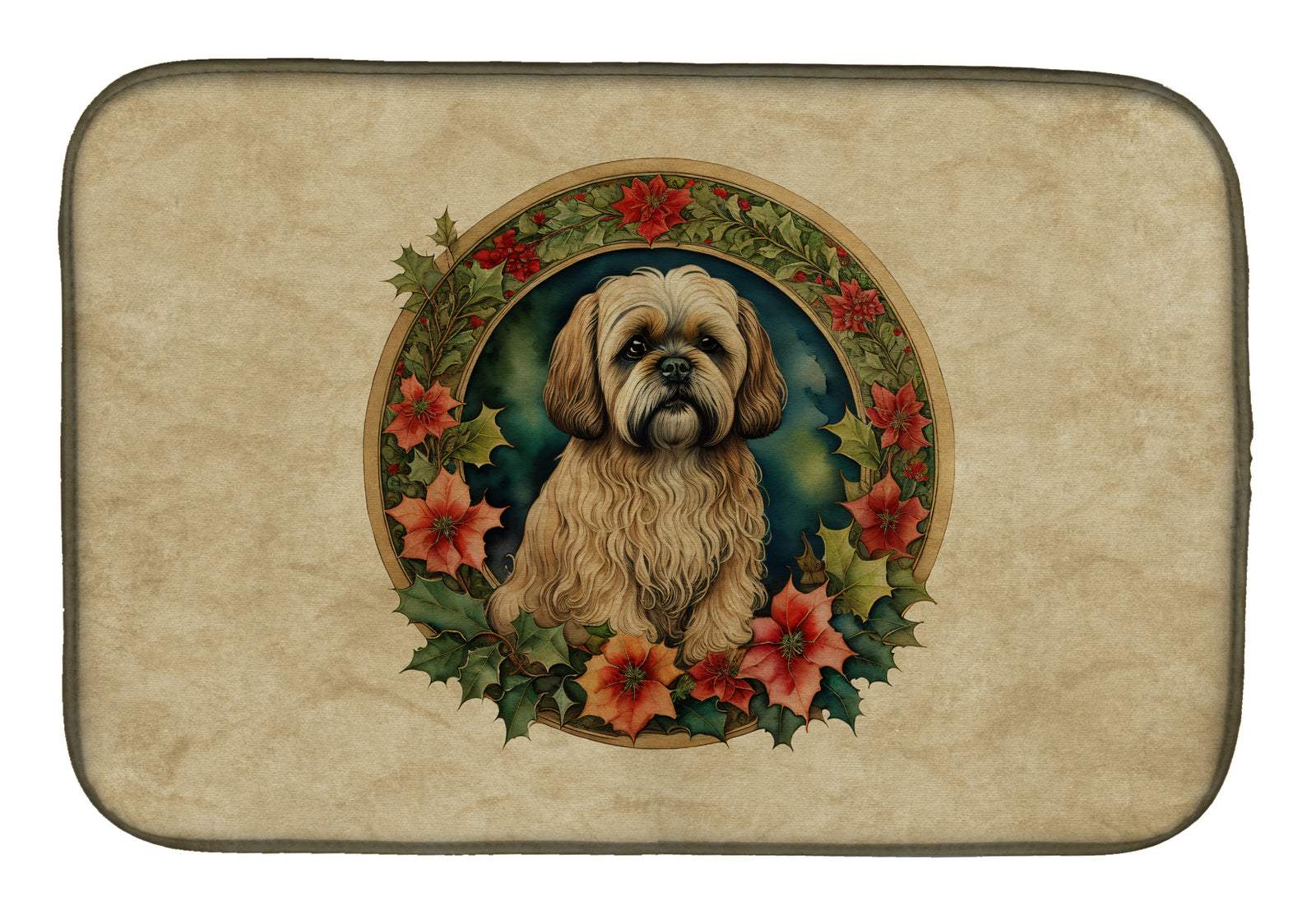 Buy this Lhasa Apso Christmas Flowers Dish Drying Mat