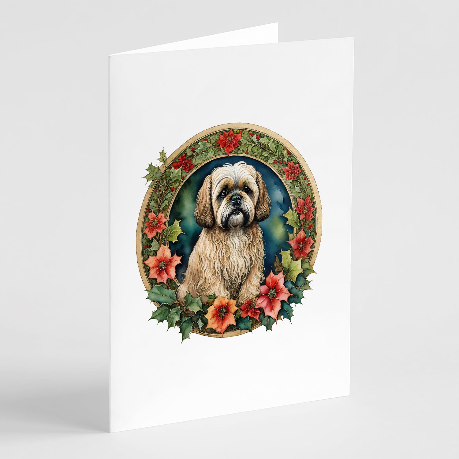 Buy this Lhasa Apso Christmas Flowers Greeting Cards Pack of 8