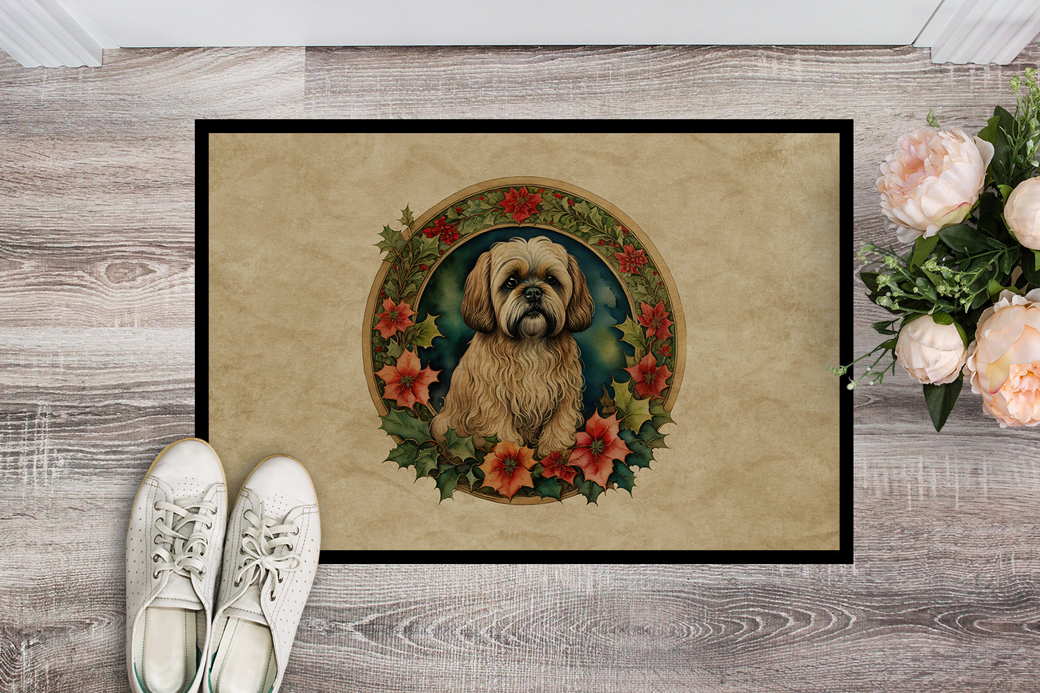 Buy this Lhasa Apso Christmas Flowers Doormat