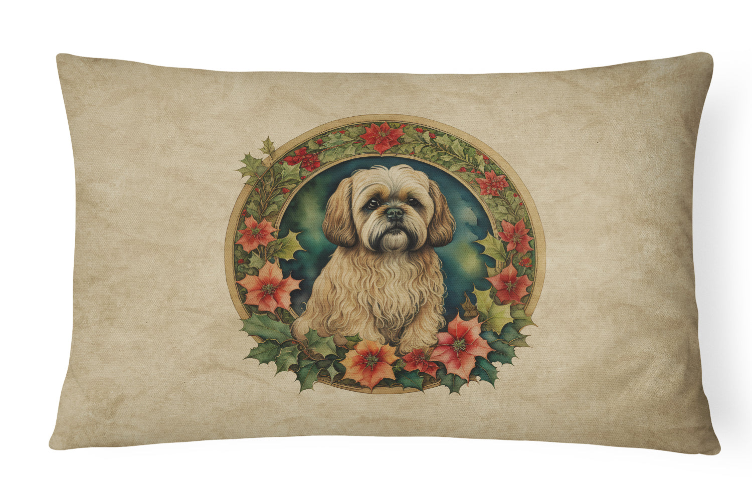 Buy this Lhasa Apso Christmas Flowers Throw Pillow