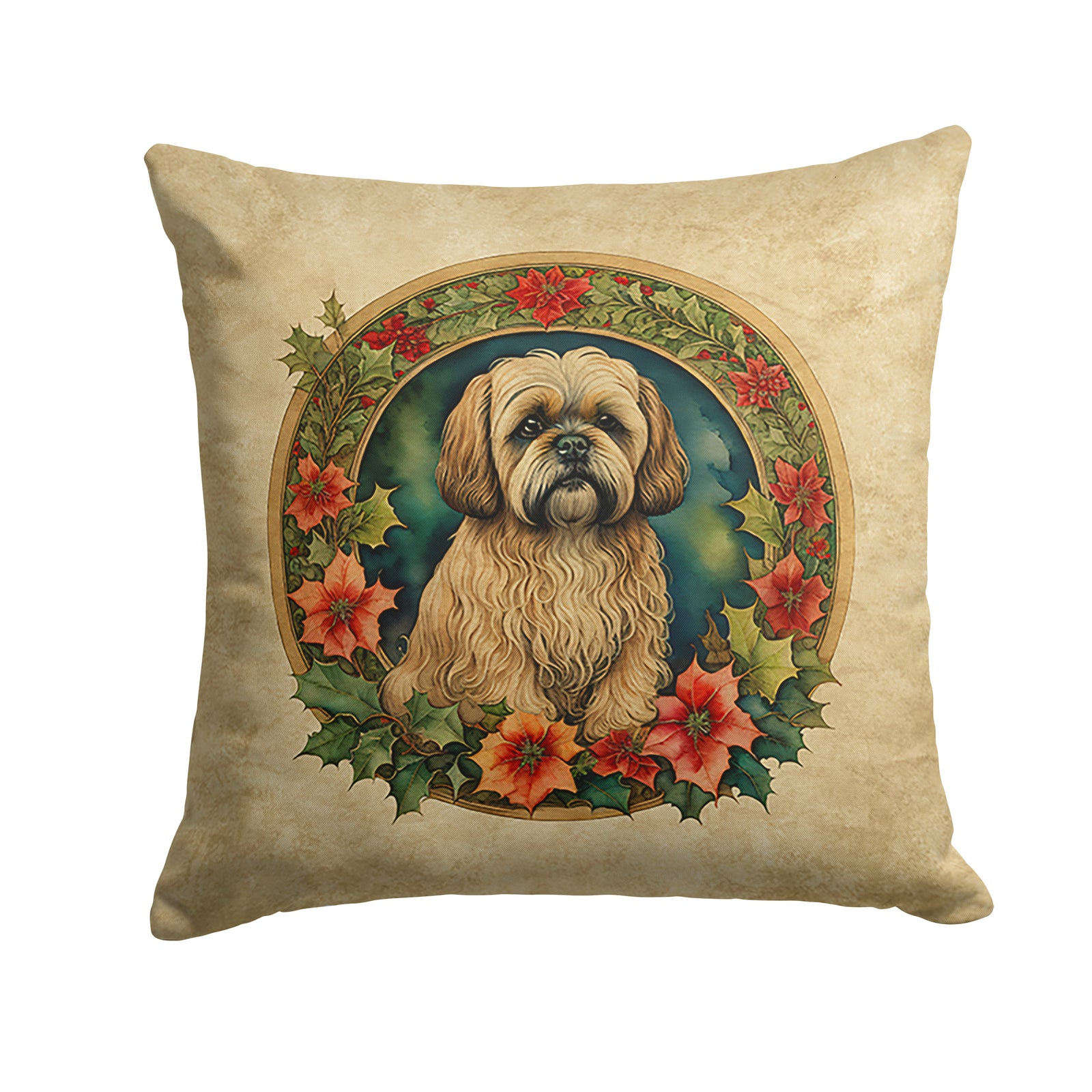 Buy this Lhasa Apso Christmas Flowers Throw Pillow