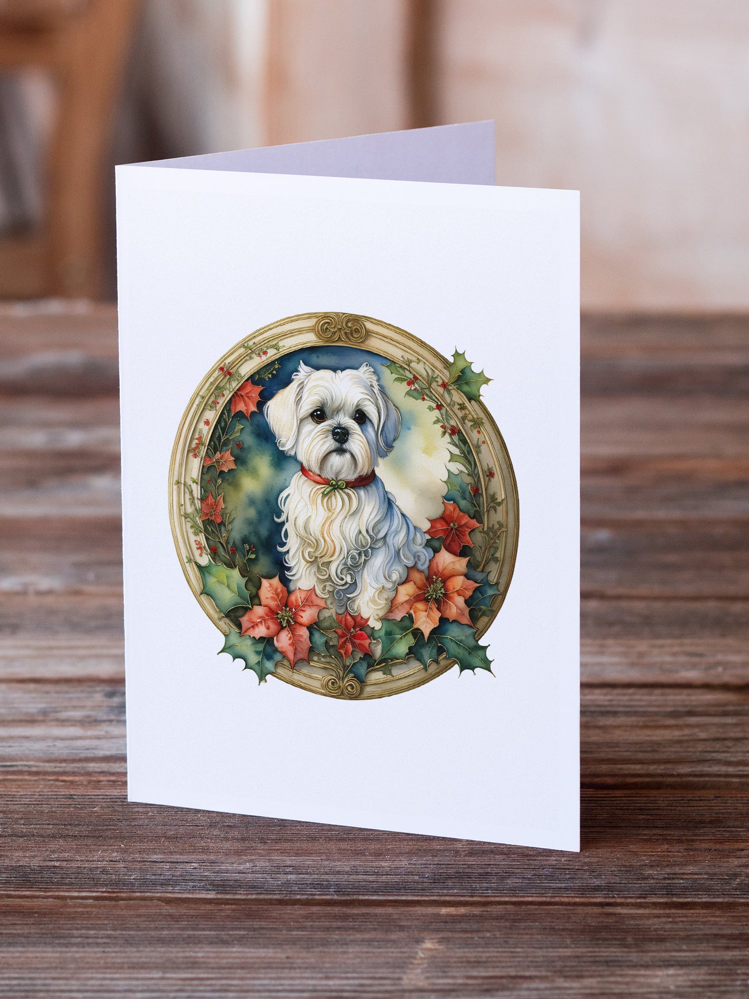 Buy this Maltese Christmas Flowers Greeting Cards Pack of 8