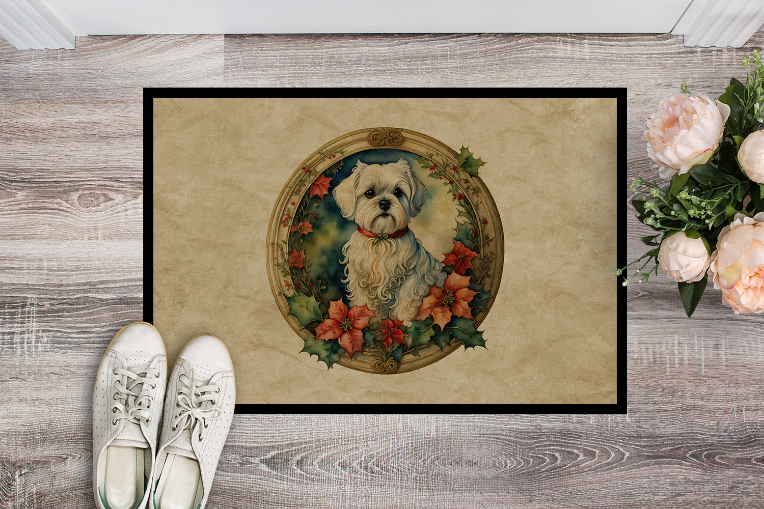 Buy this Maltese Christmas Flowers Doormat