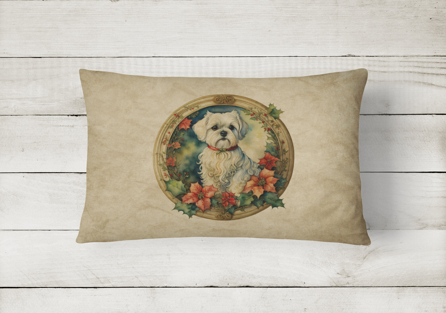 Buy this Maltese Christmas Flowers Throw Pillow