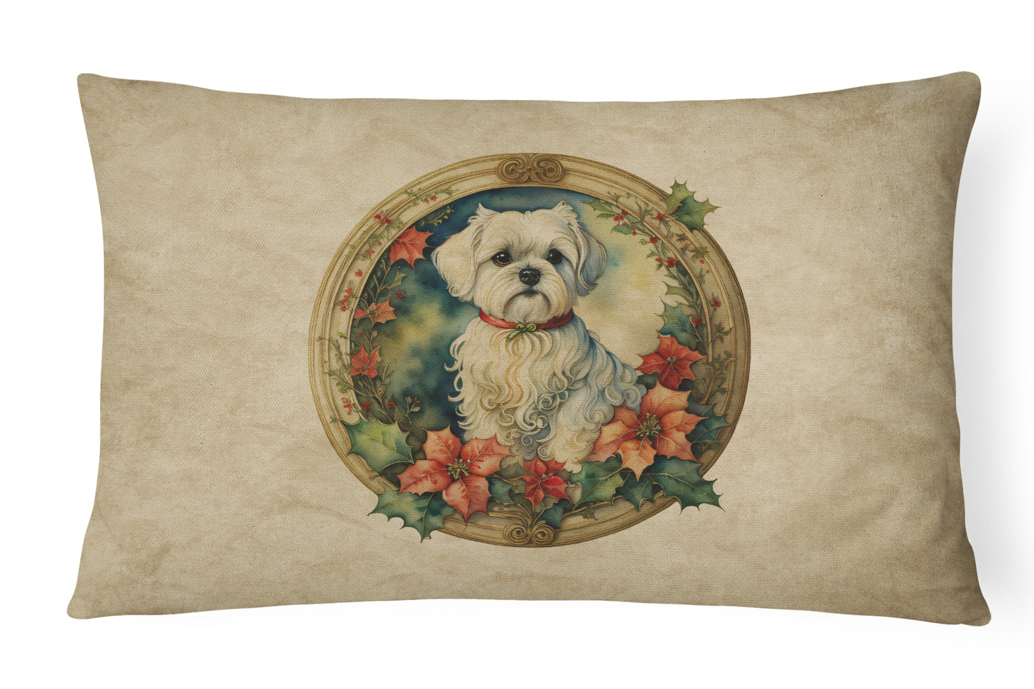 Buy this Maltese Christmas Flowers Throw Pillow