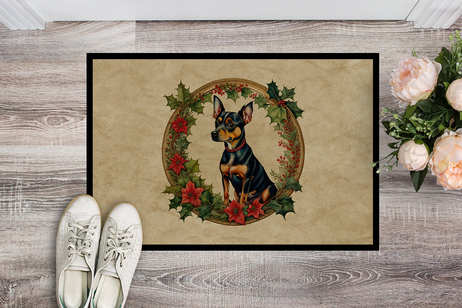 Buy this Miniature Pinscher Christmas Flowers Doormat