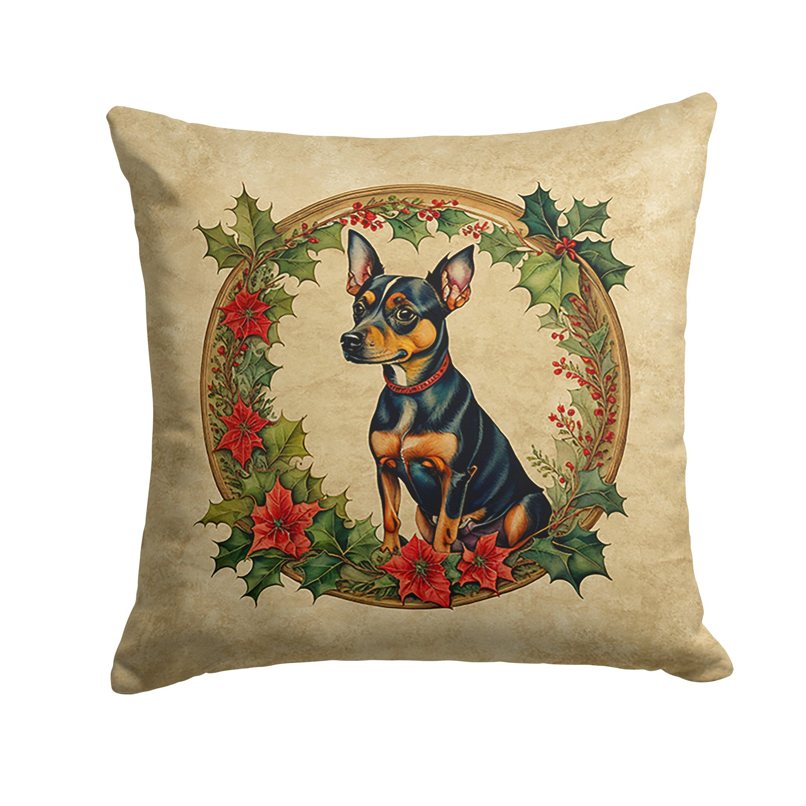 Buy this Miniature Pinscher Christmas Flowers Throw Pillow