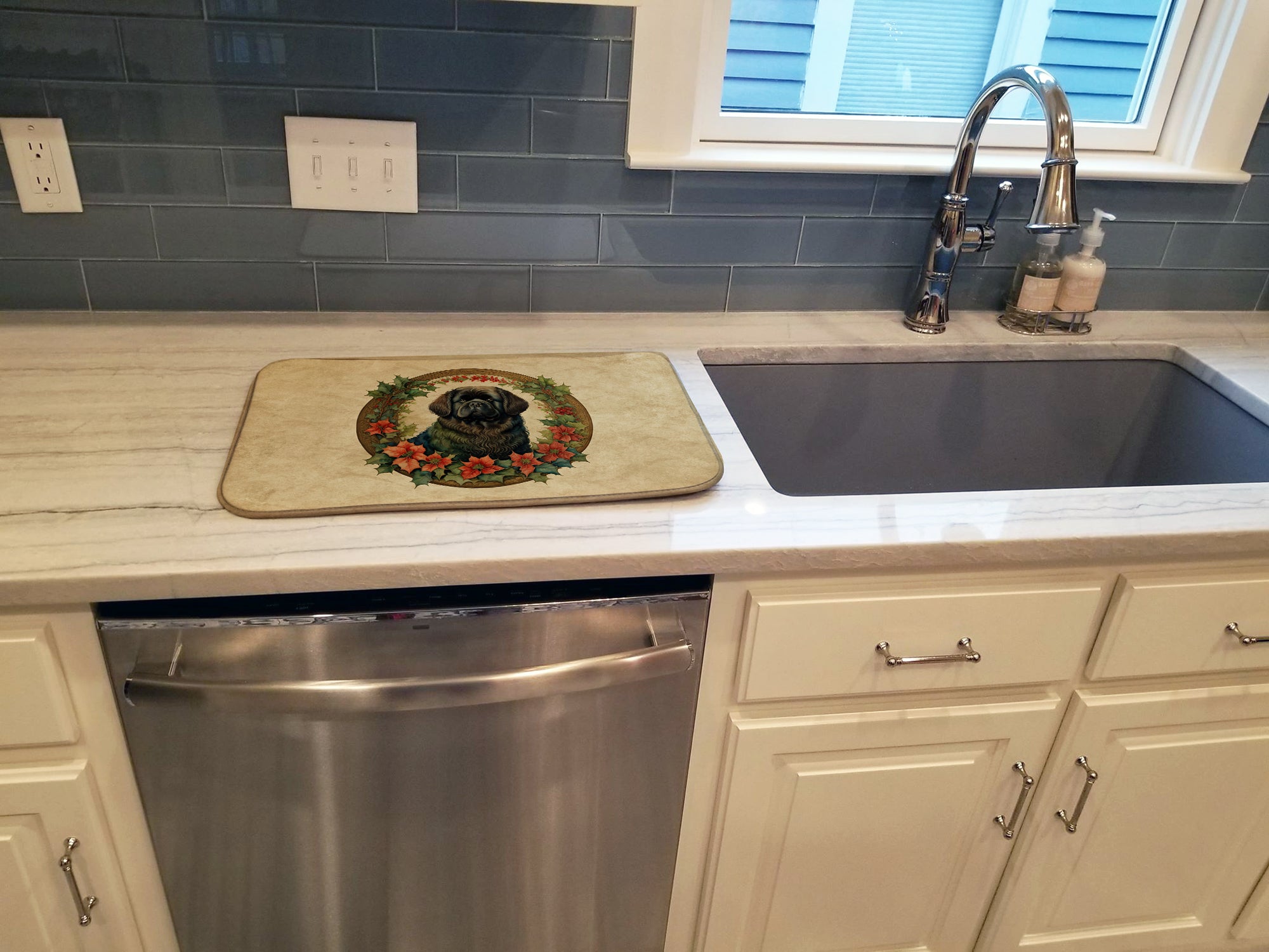 Newfoundland Christmas Flowers Dish Drying Mat